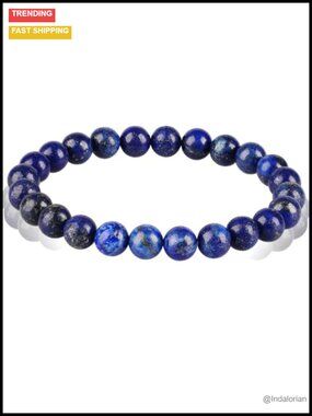 Handmade Lapis Lazuli Beaded Stretch Bracelet for Men Women Wealth Good Luck